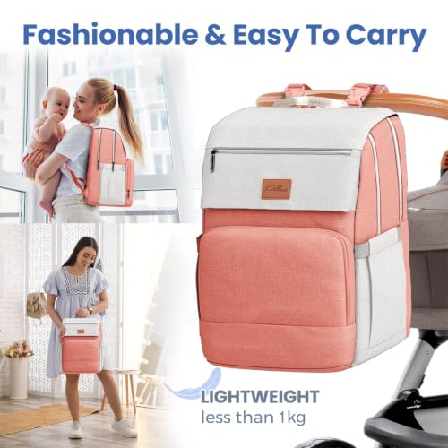 Baby Diaper Bag Backpack - Toddler Backpack - Baby Bag for Girls & Boys, Large Waterproof Diaper Backpack - Diaper Bags with Changing Pad, Best Baby Shower Gifts - Stylish Pink Cute Diaper Bag - color: Q. Pink Off White, style: Classic