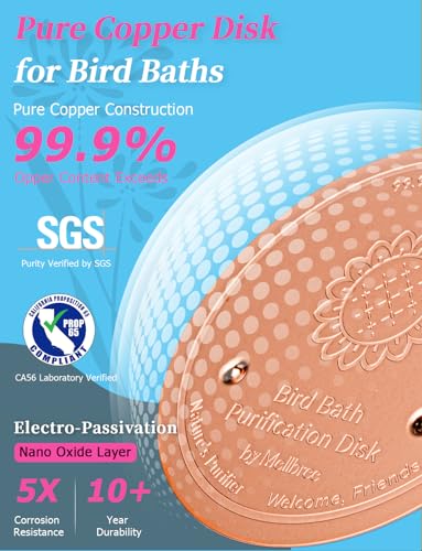 Mellbree 2-Pack Bird Bath Purification Disk, 99.99% Pure Copper Disc Cleaner Safe for Outdoor Bird Bath, Solar Fountains and Concrete Bowls - Bird-Safe Gift for Bird Lovers 0.6mm (Sunflower Pattern) - color: Copper-Sunflower