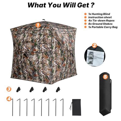Hunting Blind 360/270 See Through Deer Blind, Pop Up Ground Blind | 2/3/4 Person Soft Material Camo Tent，Easy-Fold Portable Concealed Shelter with Carrying Bag, Lightweight, Silent Slid Windows - size: 360° See Through(3-4 Person)
