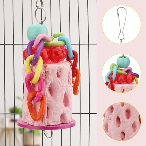 Hypeety Bird Beak Grinding Stone Cage Calcium Mineral Paw Grinding Block | Natural calcium stone, provides calcium and beak care, durable chew-proof, easy-hanging, for parrot/chinchilla/hamster, pink - color: Grinding Stone Pink