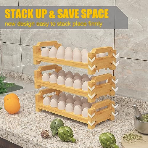 Bamboo Egg Holder Countertop - Stackable Design for Fresh Eggs, Farmhouse Egg Tray Storage Display Rack, Kitchen Counter Top Organizer Wooden Egg Stand, Fits Quail, Duck, Turkey, Chicken Eggs (Luxury) - style: Luxury
