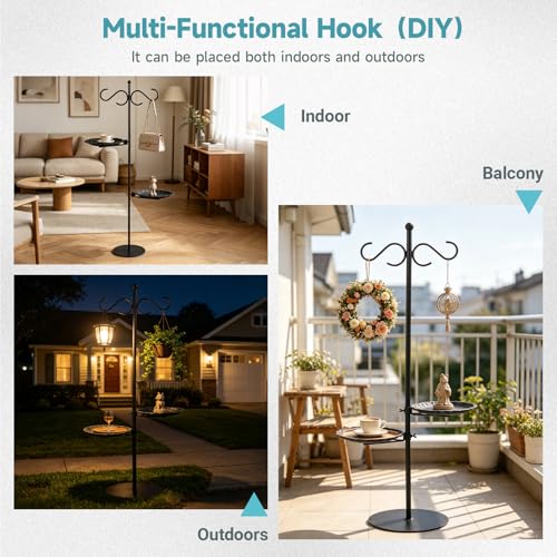 74" Shepherd's Hook Stand Plant，Wind Chime Hanger Stand, Bird Feeder,Waterproof Metal & Adjustable-Height Standing Pole Holder for Lantern and Wreath, Indoor & Outdoor