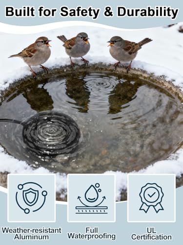 MEWTOGO 6.6ft Cord Bird Bath Heater for Outdoors in Winter - 70W Submersible Energy-Saving Chicken Coop Water Deicer with Thermostatic Control for Yard Patio to Keep Water Ice-Free