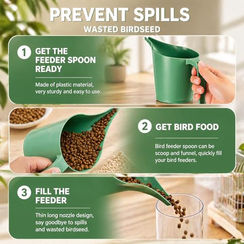 2 Pack Bird Feeder Scoop Set,Pet Food Bird Seed Scoop Large Capacity Suitable Narrow Spout Suitable for Tube Feeders Birds Chicken Livestock Restaurant Kitchen (Green) - color: Green