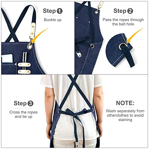Hongsome Cotton Canvas Cross Back Apron for Art Painting Garden Chef Bartender Work,Women Men 3 Pockets Waterproof M-XXL - color: Blue