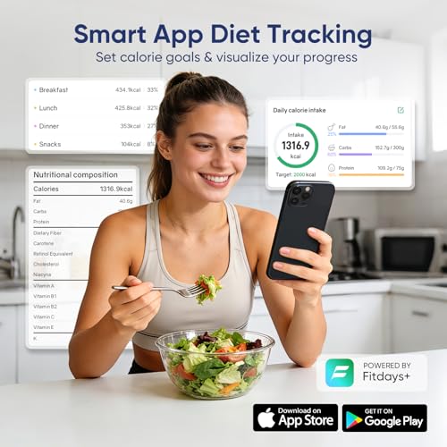 Smart Food Scale with Nutritional Calculator, Free APP with 24 Nutrients | Supports Tracking Calories, Macro - Stainless Steel Digital Food Scale for Meal Prep Weight Loss, Grams/Ounces, 11lb Capacity