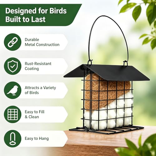 Bird Nesting Material Holder with Weatherproof Roof, Refillable Hummingbird Nesting Material Station for Outdoor Wild Birds, Garden Decoration, Ideal Gifts for Bird and Nature Lovers