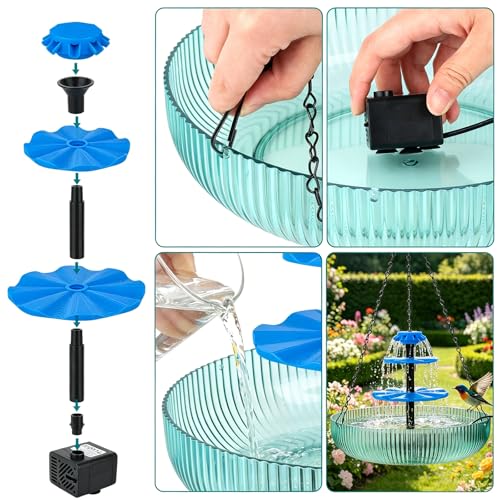 3-Tier Solar Hanging Bird Bath Fountain, 16.4 ft Cord (2 Tier Solar Powered) - color: 2 Tier Solar Powered