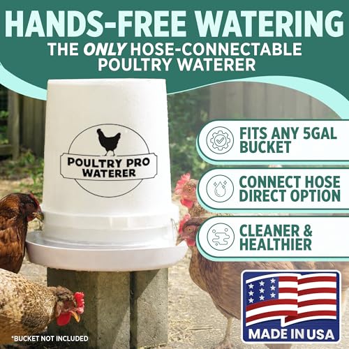 Poultry Pro Chicken Waterer for 5 Gallon Bucket, (Bucket Not Included) | As Seen on Shark Tank, Hands-Free Gravity Fed Water for Chickens, Ducks & Small Birds, Poultry Waterer, Chicken Water Feeder