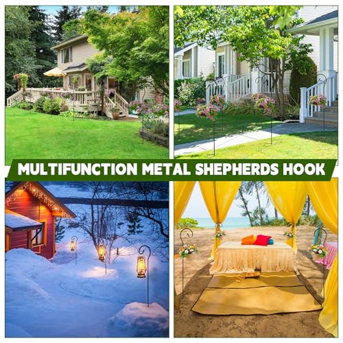 Hicarer 2 Pcs 48 Inch Shepherds Hooks for Outdoor 1/3 Inch Thick Metal Curled Garden Hooks Adjustable Bird Feeder Pole for Hanging Lanterns Plant Baskets Mason Jars Solar Lights Wedding Decor