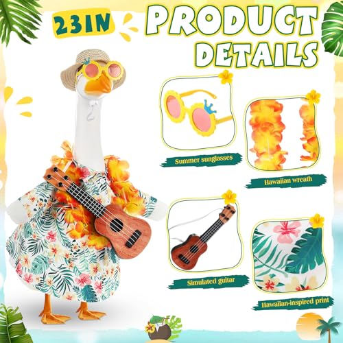 Bikini Porch Goose Outfits with Sunglasses and Swimming Tube for 23" Summer Goose Costume Garden Patio Statue Decor(Guitar) - style: Guitar
