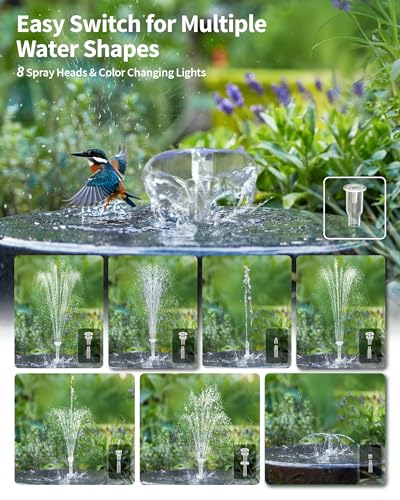 12W Solar Fountain Pump with 4200mAh Battery Backup, LED Colorful Lights & Remote Control, Solar Pond Pump for Bird Bath, Fish Tank, Outdoor Garden Water Features P112DL - size: 12W Fountain with LED Light