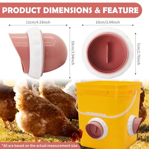 Chicken Feeder No Waste Automatic Gravity Feed 8 Ports with Drill Bit Kit - color: Pink and White