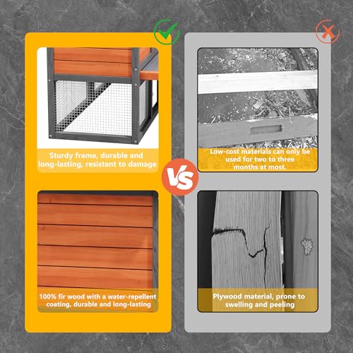 Chicken Run Coop, Small Poultry Quail Cage Rabbit Pet Hutch House | Pull-Out Removable Tray, Asphalt Openable Roof, Non-Slip Ramp,Ideal for Backyard Outdoor Use - color: Brown
