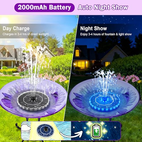SZMP 3.5W Solar Fountain for Bird Bath with 2000mAh Battery & 3D Color Changing LED Light, Anti-Drift Fixer & 8 Nozzles, Solar Powered Water Fountain Kit for Garden, Patio, Pond (Colorful)