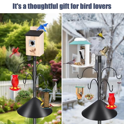Gtongoko Smart Bird Feeder Pole Squirrel Proof 1-Inch Dia 94 Inch with 4 Shepherds Hooks Hanging Bluebird House Pole for Outdoors Squirrel Baffles for Feeders Metal Heavy Duty Mounting Kit - color: 94 Inch with Baffle