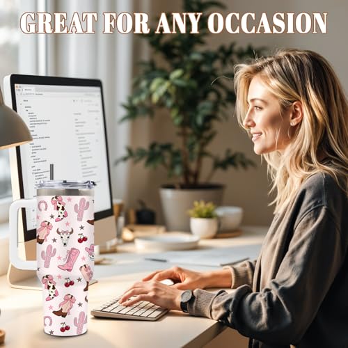 DUUV Pink Cowgirls Tumbler 40oz, Insulated Western Gift for Women | Western Tumbler Leakproof, Cowgirl Stuff Gifts for Westerns Lovers, Horseshoe Bull Cherry Mug, Mothers Day Ideal Gift, 1 Pack - color: Western Cowgirl