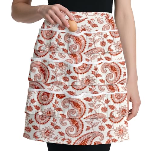 CUTHOLLOW Egg Collecting Apron for Adlut, Housewife, 18 Deep Pockets Hen Egg Gathering Holding Apron with Elastic Closures - style: Vintage Paisley Floral Pattern
