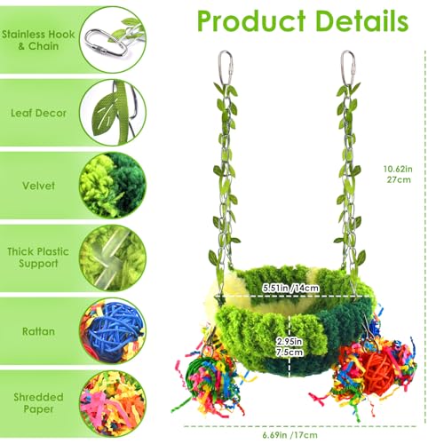 KATUMO Bird Nest, Conure Breeding Bed Parrotlet Snuggle Nest Lovebird Bed Bird Swing Bed for Small Birds, Size Small - color: Green, size: 5.5"L x 5.5"W x 3.0"Th