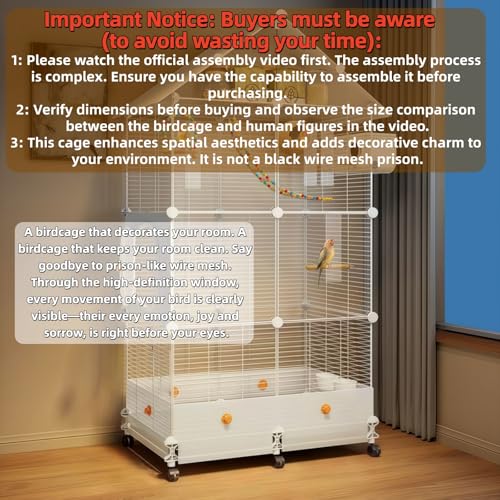 60in Large Flight Bird cage, Equipped with Bird's Nest，Ladder, Swing, Feeder, etc. with Wheels for Easy Outdoor Movement, Suitable for Parrots, Pigeons (White) - color: White