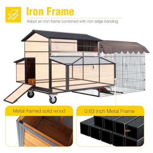 Heavy-Duty Chicken Coop with Reinforced Metal Frame & Spacious Run,Nesting Box - 2-Story Poultry House for 3-6 Chickens, Rabbits, Ducks