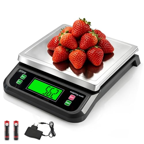 Large Digital Kitchen Scale40kg Stainless Stee with 6 Unit Tare PCS Funtion | Food Scales 88lbs with LCD Display for Baking, Bread, Cooking, Meat, Vegetables, Farm with Adapter Grey - color: Grey-40kg, size: Grey-40kg