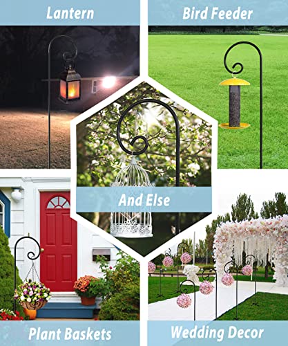 Outdoor Shepherd Hooks 76 inch Tall for Bird Feeder (2 Packs), Adjustable Metal Garden Poles for Hanging Plants Solar Light Lantern, Bright Black - size: 76IN