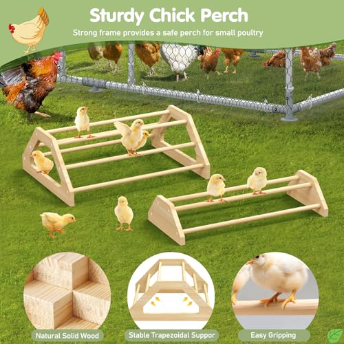 Pawaboo Chick Perch, 2 Pack Wooden Chicken Roosting Bars | Large & Small 2 Sizes, Chick Perches Toy for Coop and Brooder, Chicken Roosts and Perches Stand, For Chicks Ducklings Quails - color: Wood