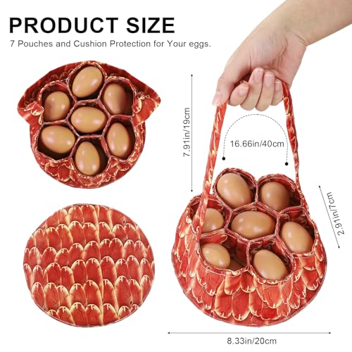 Egg Collecting Basket, Egg Basket for Gathering with 7 Pouches | for Chicken, Duck, Goose, Bird, Various Poultry Collection (Feathers) - style: Feathers