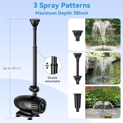 55W Solar Fountain Pump for Outdoor Pond, 480GPH Solar Pond Pump with Dry-Run Protection, Solar Powered Water Pump with PVC Tubing, 17Ft Cord for Ponds, Garden, Waterfall, Hydroponics - size: 55W