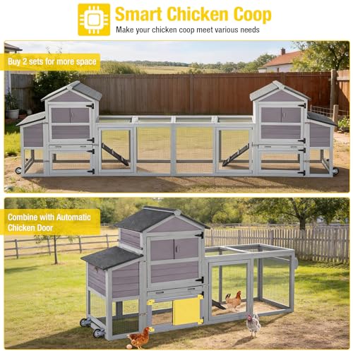 Aivituvin Mobile Chicken Coop with Wheels for 4-6 Chickens, Backyard Expandable Chicken House Duck Cage with Run, 2 Nesting Boxes, Easy Clean Pull-Out Tray, Leak-Resistant Asphalt Roof, 82.4"(Grey)