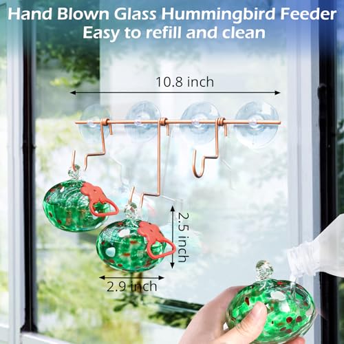 Pozfun Window Hummingbird Feeder with Suction Cups,Hand-Blown Glass Hummingbird Feeders for Outdoors Window Mounted with Metal Hook,Close Bird Watching,Finch in Garden,Yard(Green) - color: Green