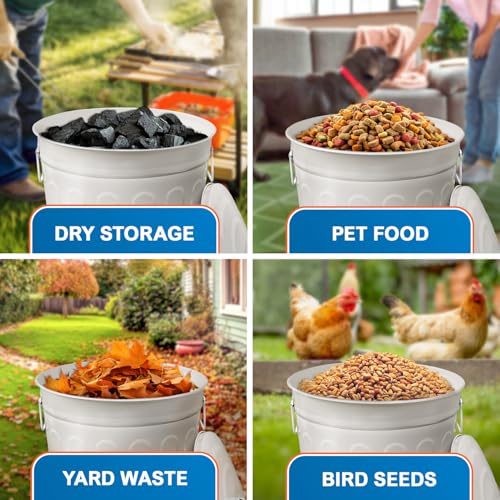 Plexon 13 Gallon Metal Trash Can with Lid Outdoor Vintage Trash Can Steel Retro Garbage Can for Kitchen Farmhouse Rustic Bird Seed Storage Pet Food Cute Bucket, Off-White - color: Off-White