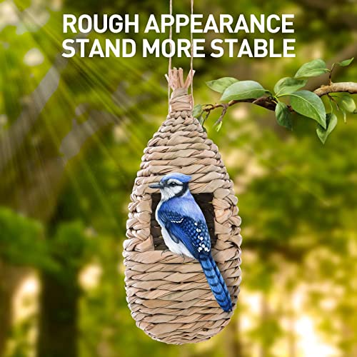 WDEFUN Humming Bird Houses for Outdoor Hanging, Natural Grass Bird Hut,Hand Woven Hummingbird Nest,Wren Finch Bird House for Garden Window Outdoor Home 3 Pack - size: water shape 3 pcs