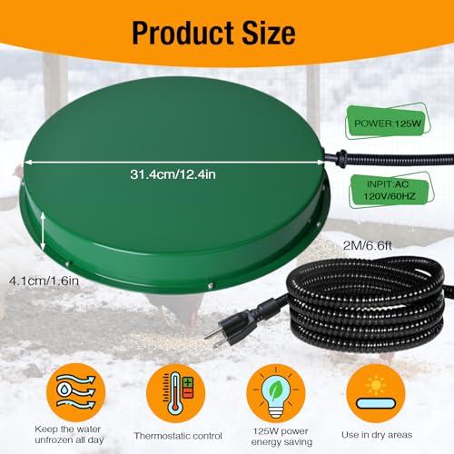 Chicken Water Heater Base 2 Pack, 125W Freeze Protection for Poultry | Two thermostatic heating bases prevent frozen water, fit 1-5 gallon metal or plastic chicken waterers for winter coops - size: 2 PACK