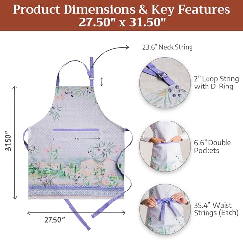 Maison d' Hermine Aprons for women with Pocket 100% Cotton (27.50"x31.50") | Adjustable Neck Strap & long ties Apron Men Chef Wedding Cooking Gardening Server Maid - color: 045 - Luberon