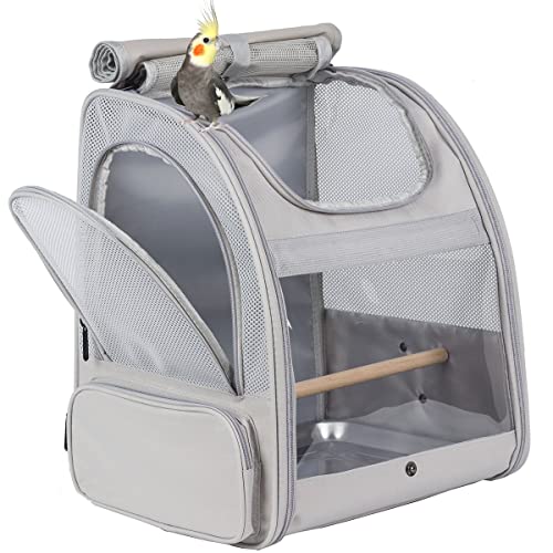 Bird Backpack, Bird Travel Carrier with Stand Perch, Airline Approved Grey Bird Backpack Carrier - color: Grey