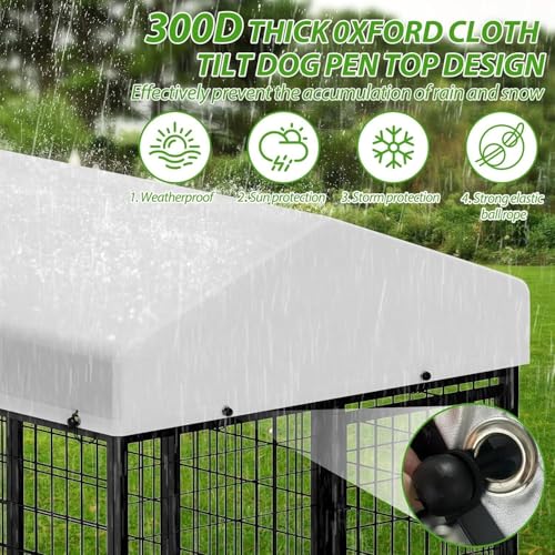 ROOMTEC Large Dog Kennel Outdoor Pet Pens Dogs Run with 4 Bowls (10' L x 10' W x 6.5'H) - size: 10’L x 10’W x 6.5’H