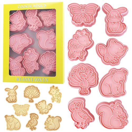 Woodland Animal Cookie Cutters 8 Pcs Deer Fox Squirrel Owl Cookie Molds | 3D Embossing Bear Rabbit Peacock Cookie Stamps, Great for Family Handmade Baking - color: Animal B