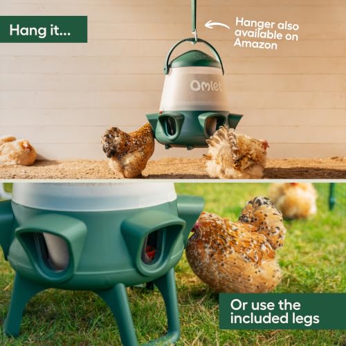 Omlet No Waste Chicken Feeder for Coop | Large 25lb Anti-Spill Poultry Feeder with 6 Feeding Ports | Feeds 12 Hens for 7 Days | Hanging or Free Standing | Weatherproof - size: 25lb