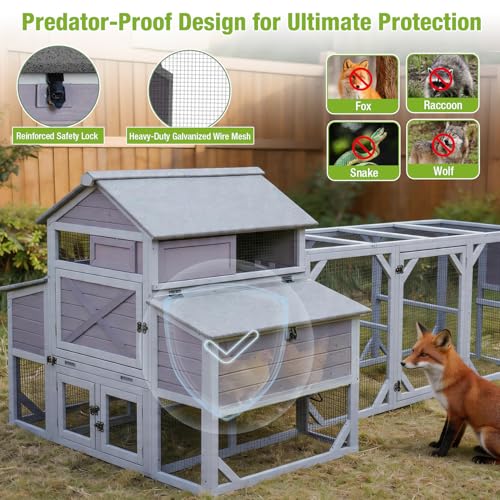 GUTINNEEN Large Chicken Coop with Run for 8-10 Chickens, Wooden Outdoor Hen House with 3-Section Nesting Box, Walk-in Poultry Cage, Pull-Out Metal Tray, Multiple Perches, Secure Ventilated Design - size: 118.1"L x 56.7"W x 49.6"H