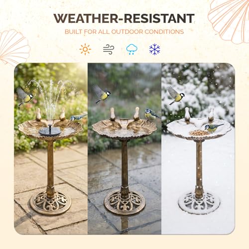 VINGLI Pedestal Bird Bath with Solar Fountain, Solar Pump Resin Birdbaths, Weather Resistant Bird Baths with Ground Stakes, Vintage Finish Garden Decor for Outdoor, Patio, Yard, Lawn (Copper Shell) - color: Copper shell