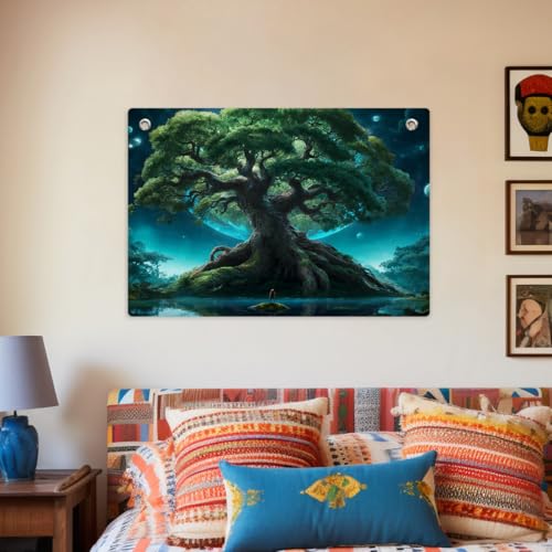 Cosmic Tree of Life Tapestry Banner Flag, Fantasy Lovers Nature Enthusiasts | Fantasy Moonlit Forest Wall Banner Decor for Bedroom Dorm Meditation Space Gift for Spiritual Seekers 28.5 x 20 Inch - color: Multi 0670