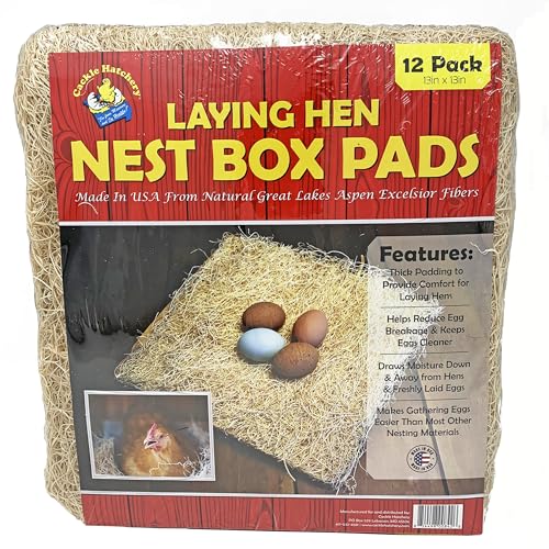 Laying Hen Nest Box Pads Made in USA from Sustainable Aspen Exceslior - 13x13 Nesting Box Liners (12 Pack) - size: 12 Pack