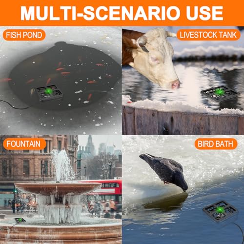 Aobiono Upgraded Pond Heater De-Icer with Light Indicator, Automatic Thermostatic Control 48°F On / 95°F Off, Keeps Ice Hole for Fish Koi Ponds, Stock Tanks, Bird Baths, 12 ft Cord (500W)