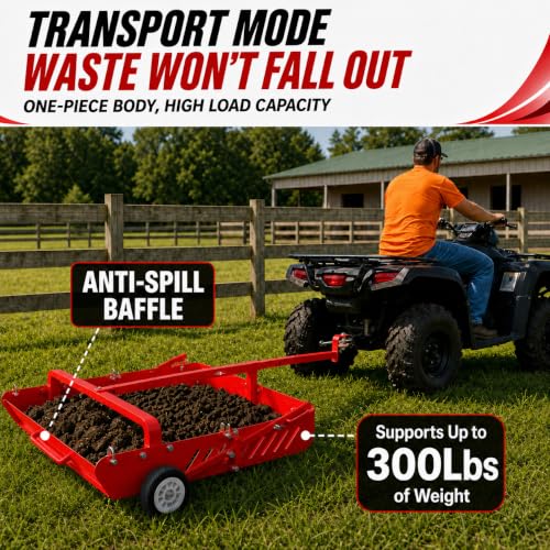 GRIND MODE 2-in-1 Horse Paddock Cleaner & Tow-Behind Trailer, Heavy Duty Manure Fork & Scoop, Efficient Yard Sweeper for Horse Manure, Drag Collector for Pasture/Yard Easy Cleanup - color: Red, size: Upgraded Chain Drag