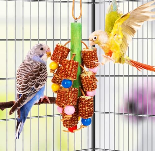 Bird Chew Toys, Natural Corn Cob Parrot Toys for Small/Medium Birds | Natural Corn Cob, Bird-Safe Dyes, Can Hung Inside the Cage, Promotes Beak Health, For Cockatiels, Conures, Lovebirds & More