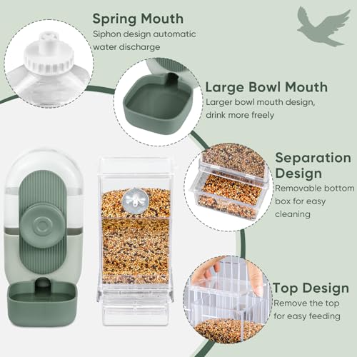 Lemtrflo No Mess Bird Feeder Water Dispenser, Parrot Cage Automatic Feeders | Automatic Feeding & Hydration, Parakeet Cage Accessories for Parrots, Cockatiels, Finches, Lovebirds & Budgies - color: Green