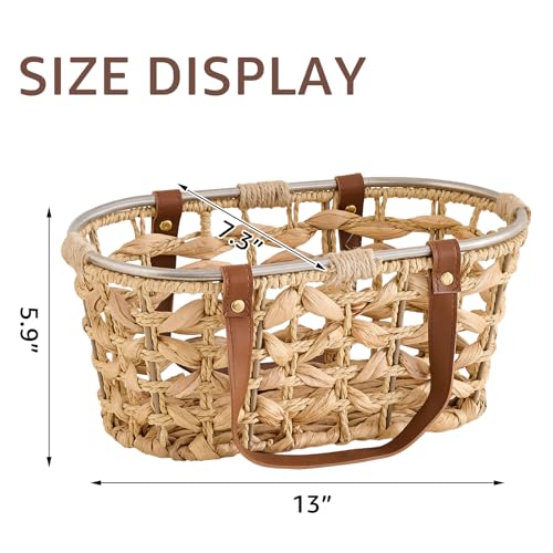 Egg Baskets for Collecting Fresh Eggs Farmhouse Handmade Wicker Hyacinth Egg Collecting Basket with Handle - color: Oval-Water Hyacinth