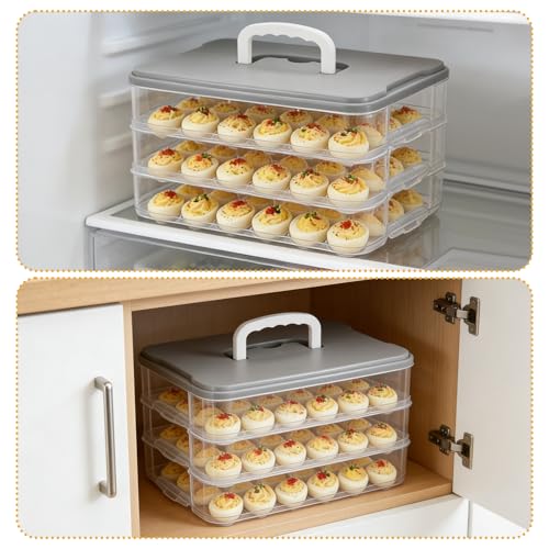 3-Layer Deviled Egg Container with Lid and Handle, Clear Plastic Deviled Egg Carrier Storage 72 Eggs, Portable Stackable Eggs Holder Platter for Easter, Thanksgiving Day, Party, Picnic